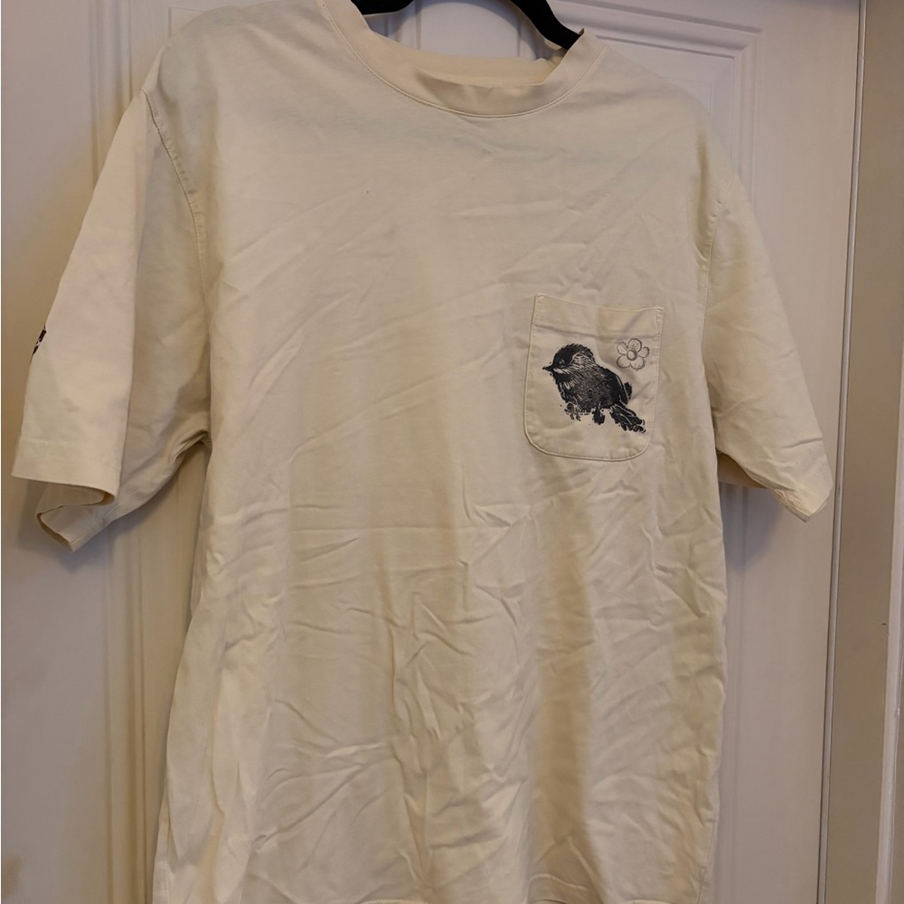 Cream T-Shirt with Bird Screen Print